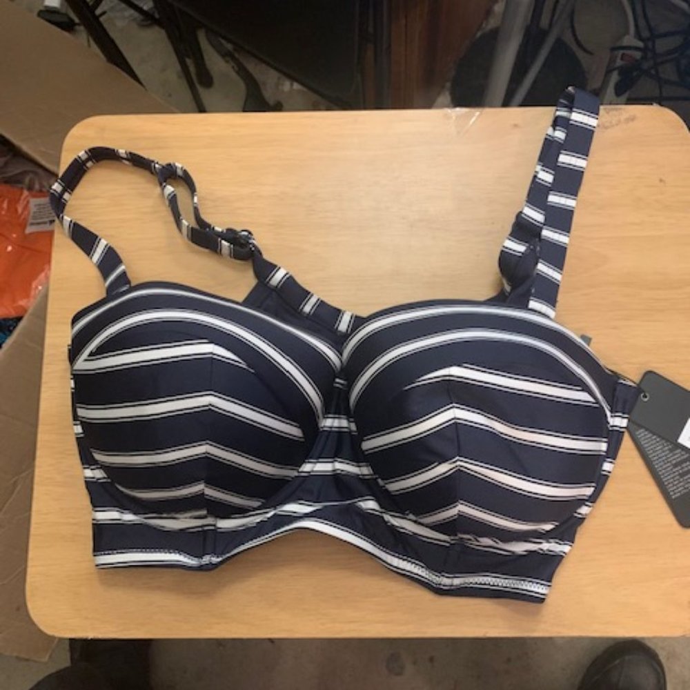 City Chic Navy/White Striped Bikini Top M NWT